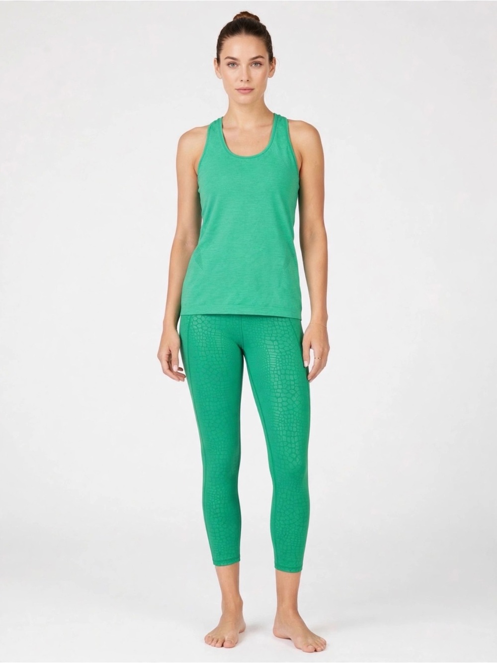 Sweaty Betty, 2pc Seamless Workout Tank and Animal Print Leggings, Green, XL